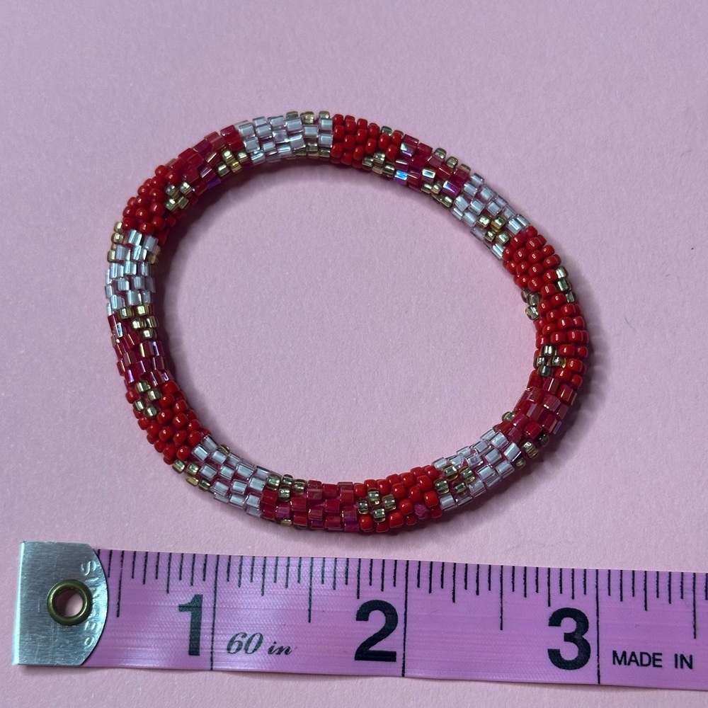 Nepal Style Roll On Bracelet Red White Beaded Multicolor‎ - Picture 6 of 8